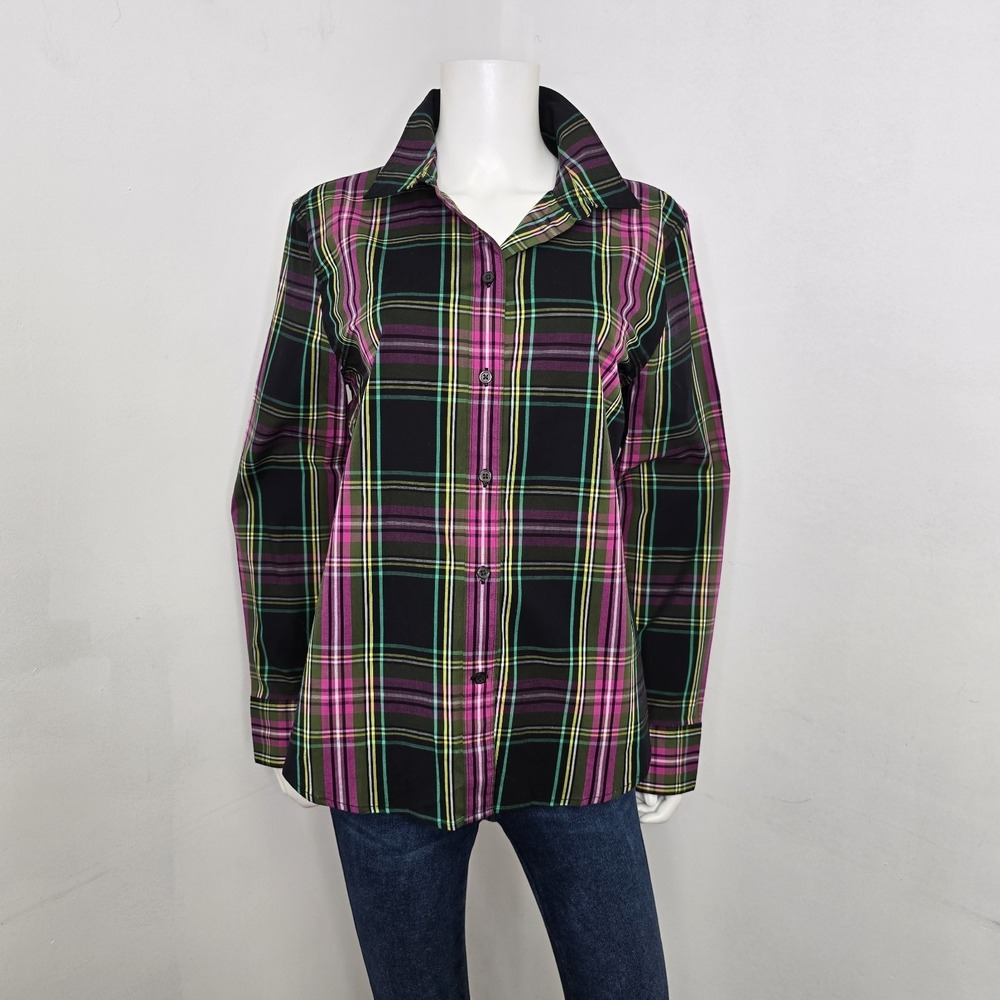 J Crew Slim Fit Tartan Preppy Plaid Shirt Womens Size 14 Button Down Long Sleeve